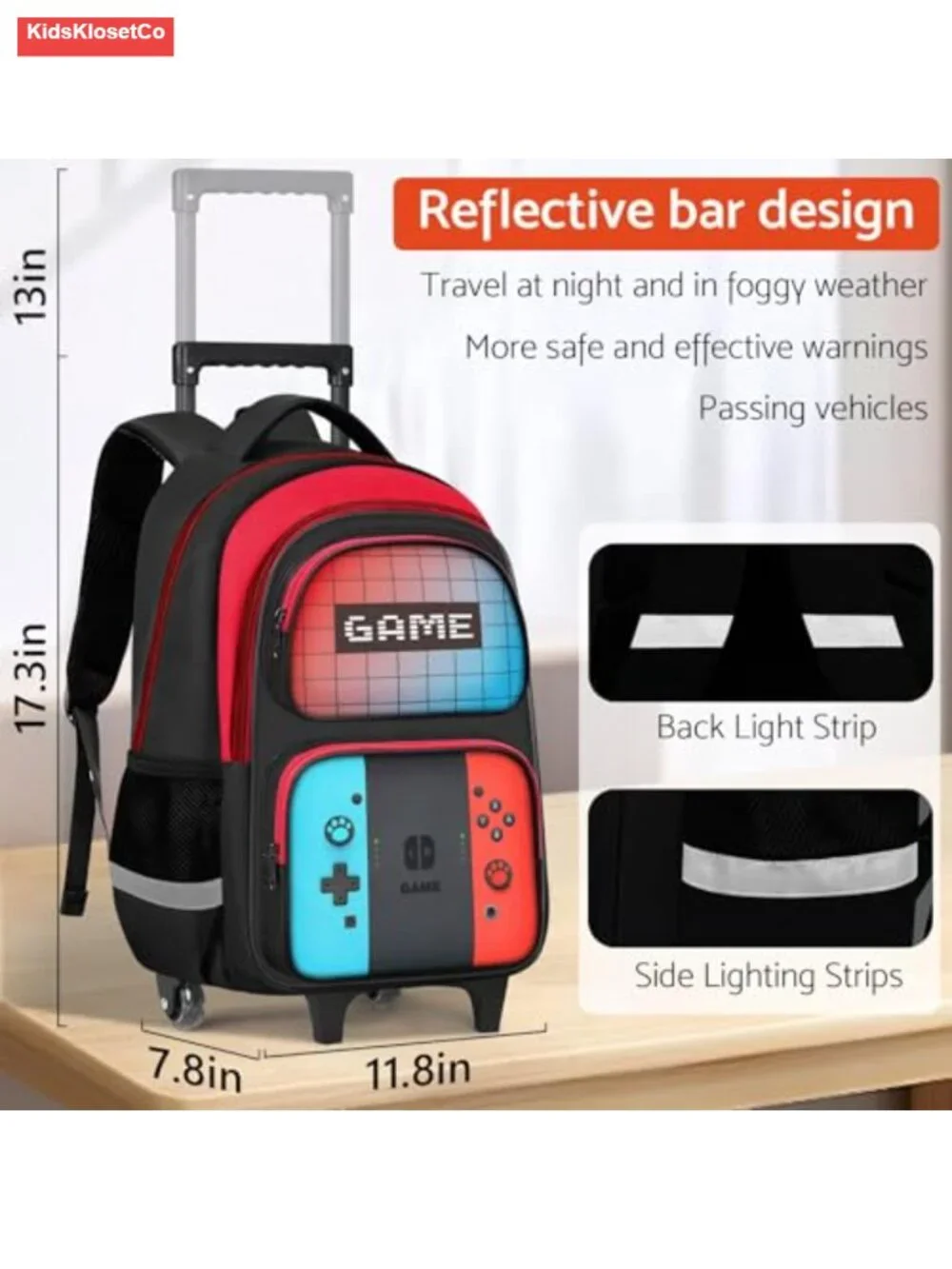 Kids Rolling Backpack with Wheels - Wheeled Bookbag for School Travel,